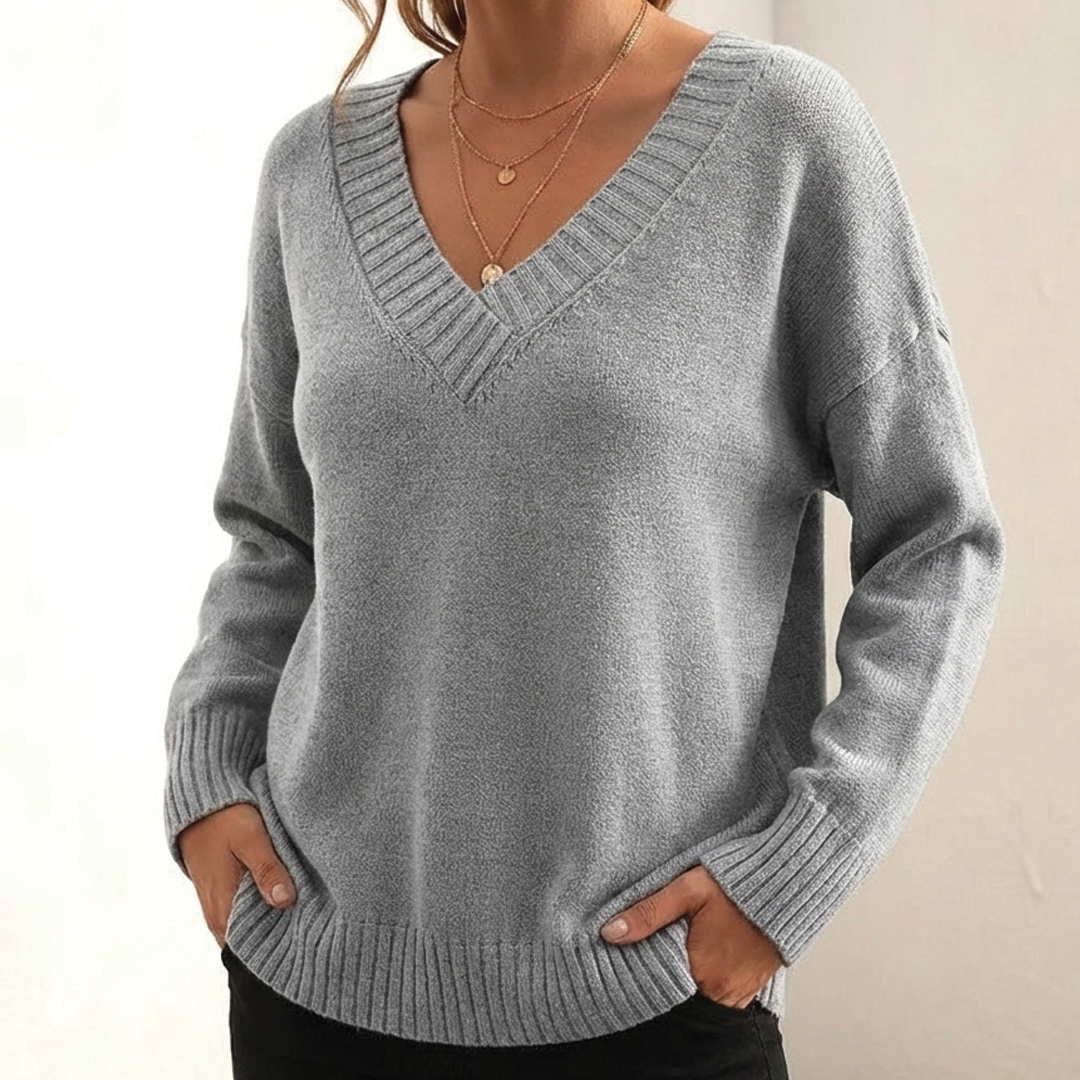 Women's V-Neck Sweater with Fluid Drape