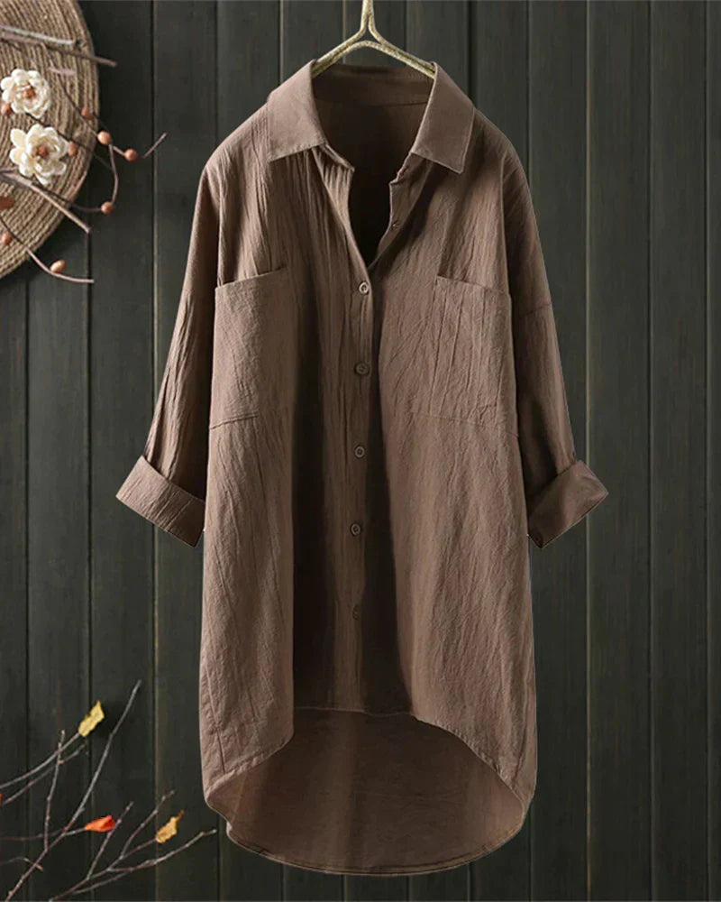 Women's Oversized Shirt Blouse with Dipped Hem