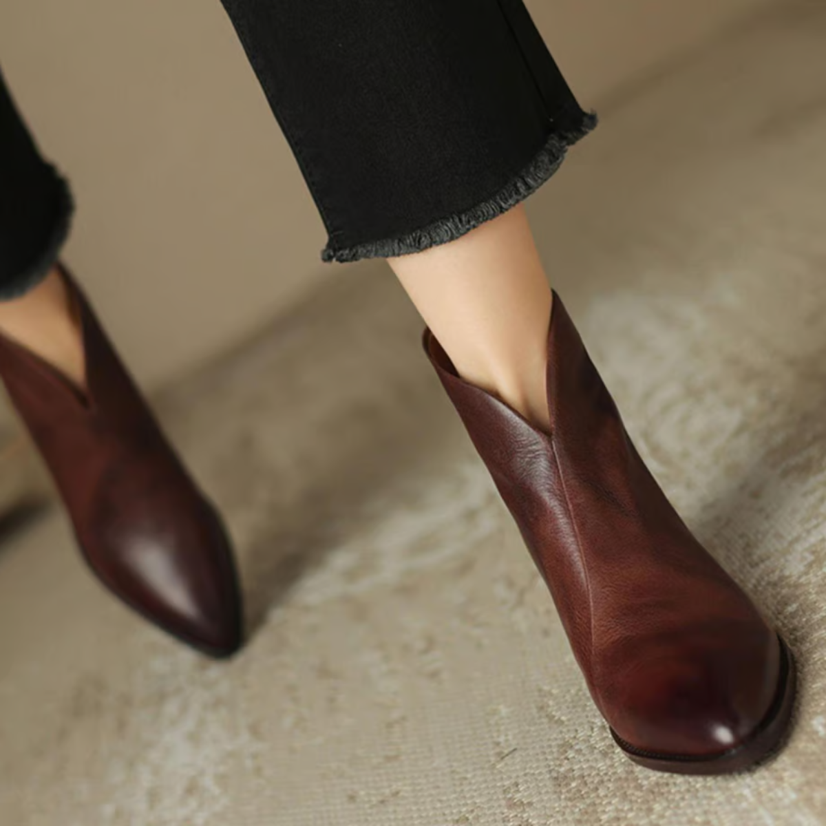 Women's Pointed Ankle Boots with Low Block Heel