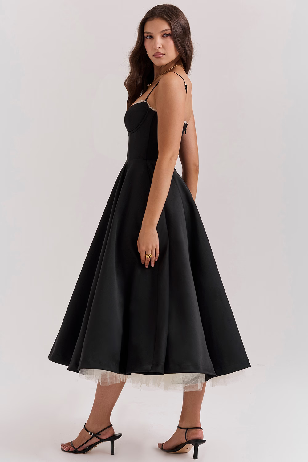 Women's Satin Flared Evening Dress with Fitted Bodice - photo 12