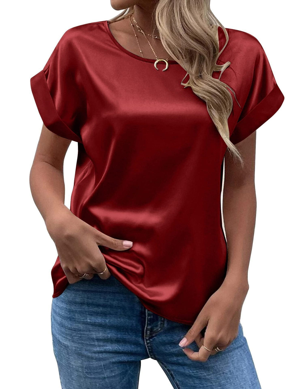 Women's Satin Top with Dolman Sleeves