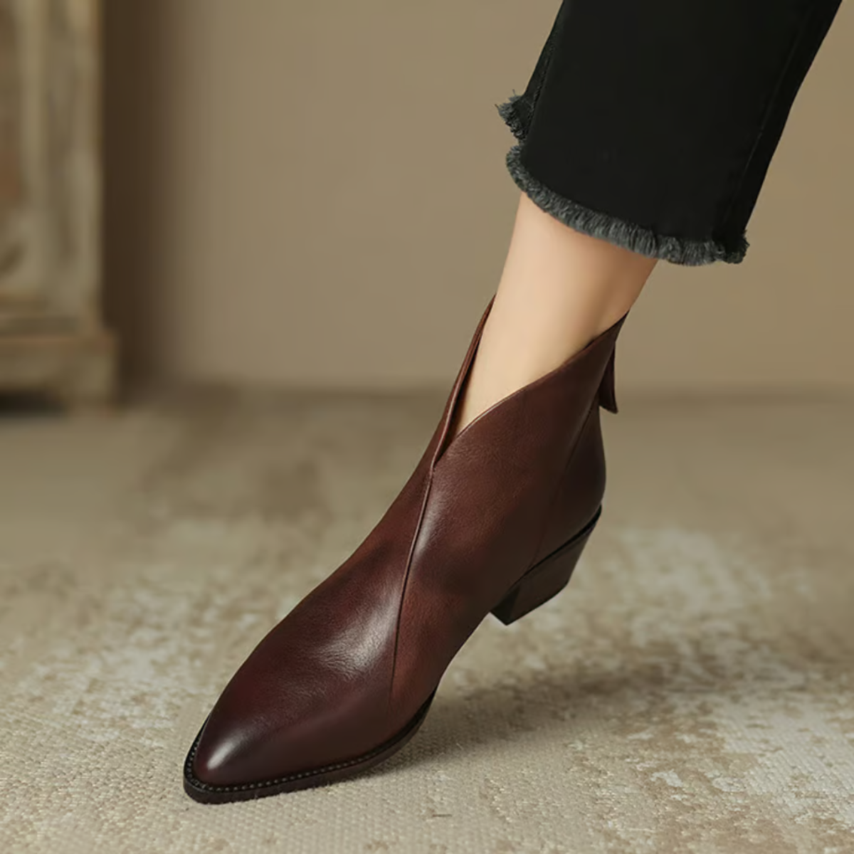 Women's Pointed Ankle Boots with Low Block Heel