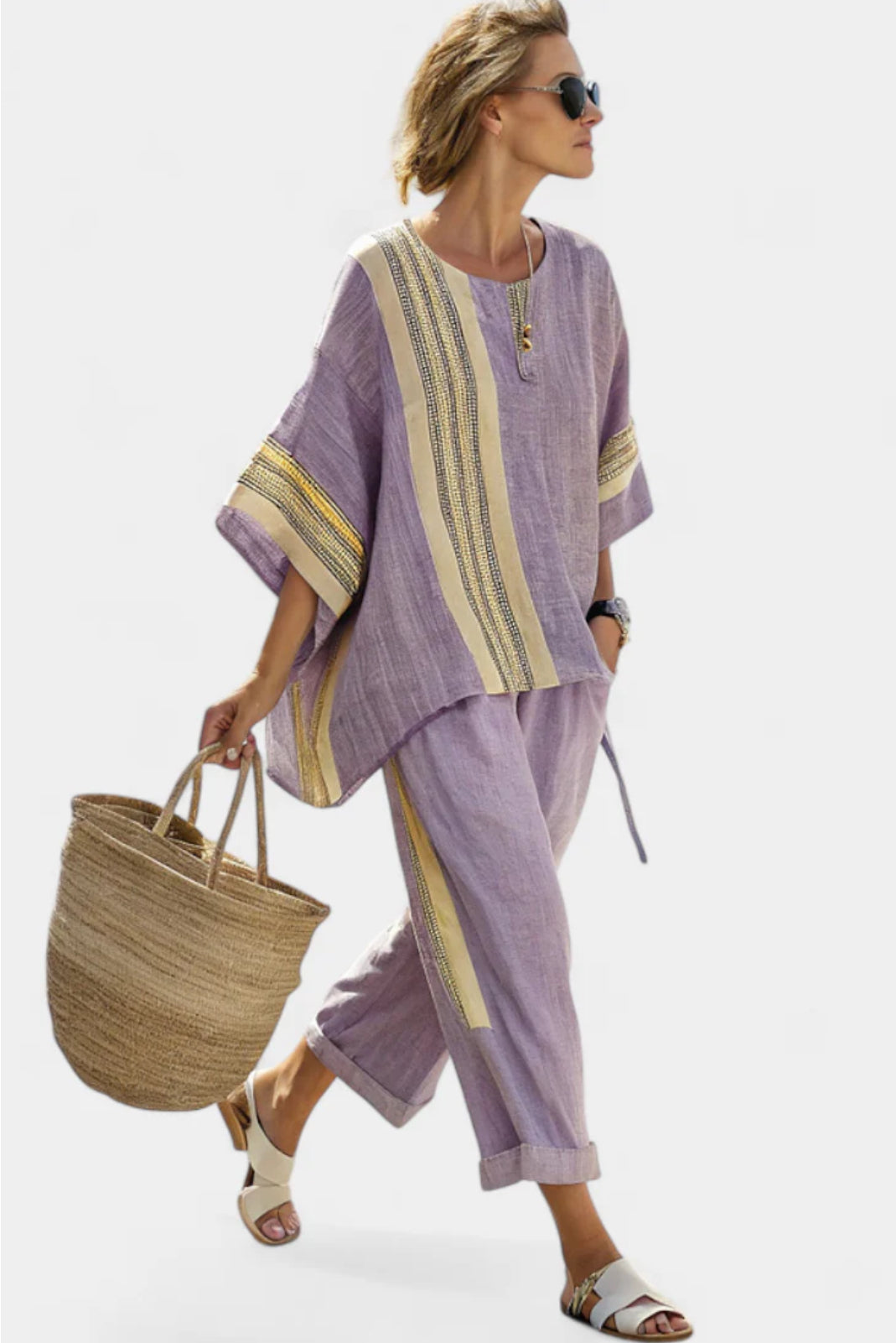 Anila - Completo elegante da donna in lino a due pezzi