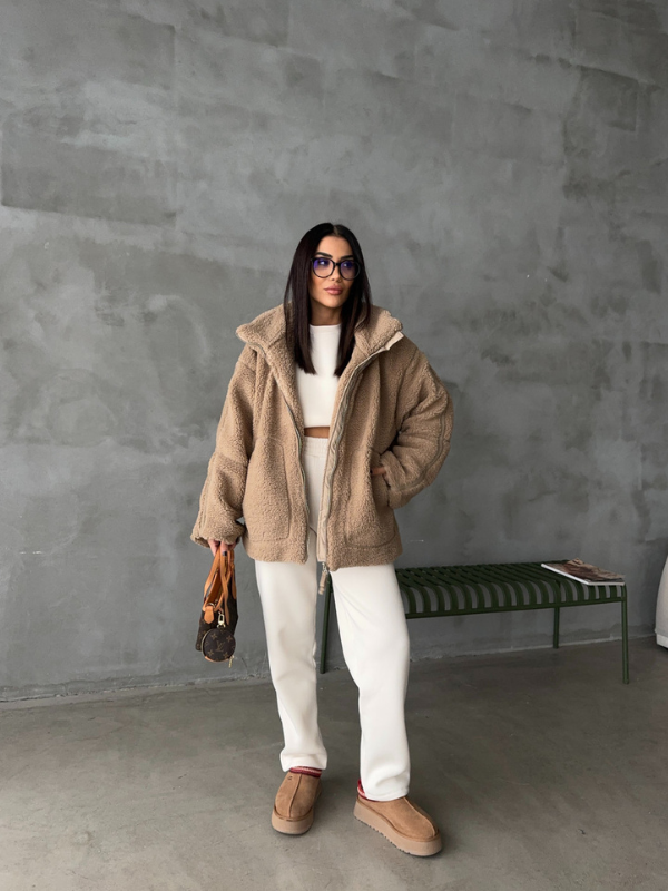 Jachetă șic oversize din fleece sherpa ultra-moale, pentru vreme rece