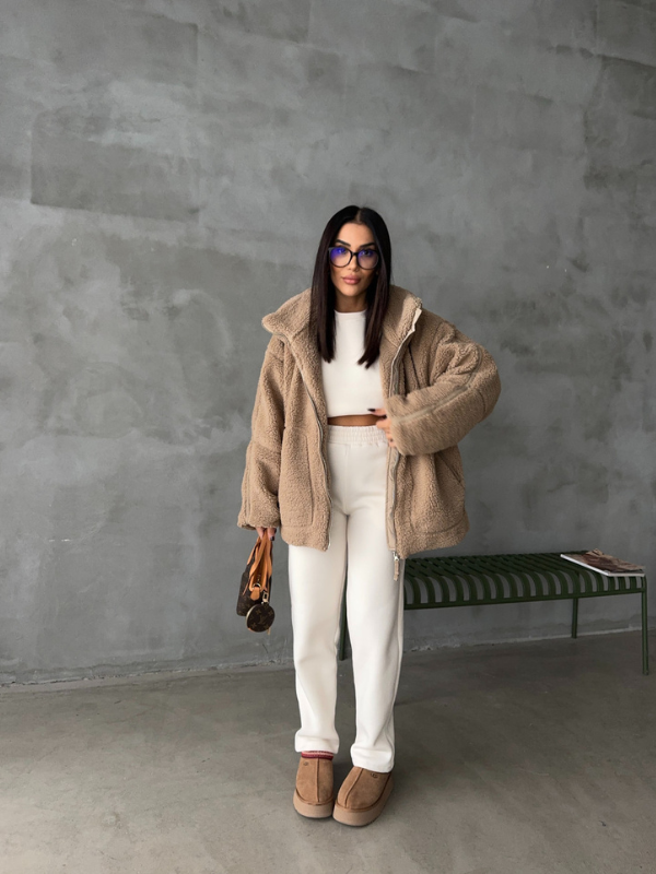 Daphne - Giacca in pile Sherpa oversize da donna ultra morbida ed elegante per la stagione fredda