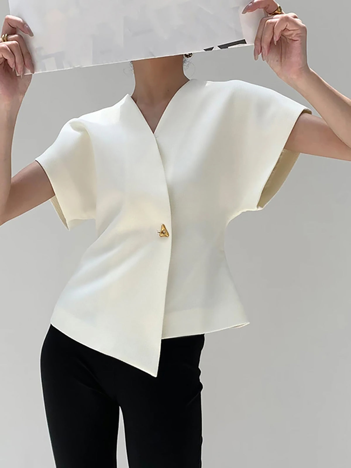 Giulia - Women's Blouse with V-Neck and Button Front