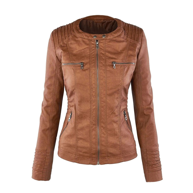 Giacca moto in pelle da donna con cappuccio
