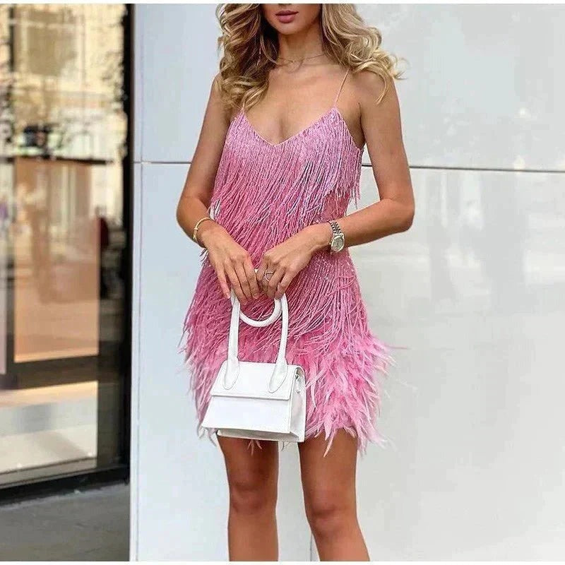 Elegant Feather Mini Dress with Flattering Fit - photo 8
