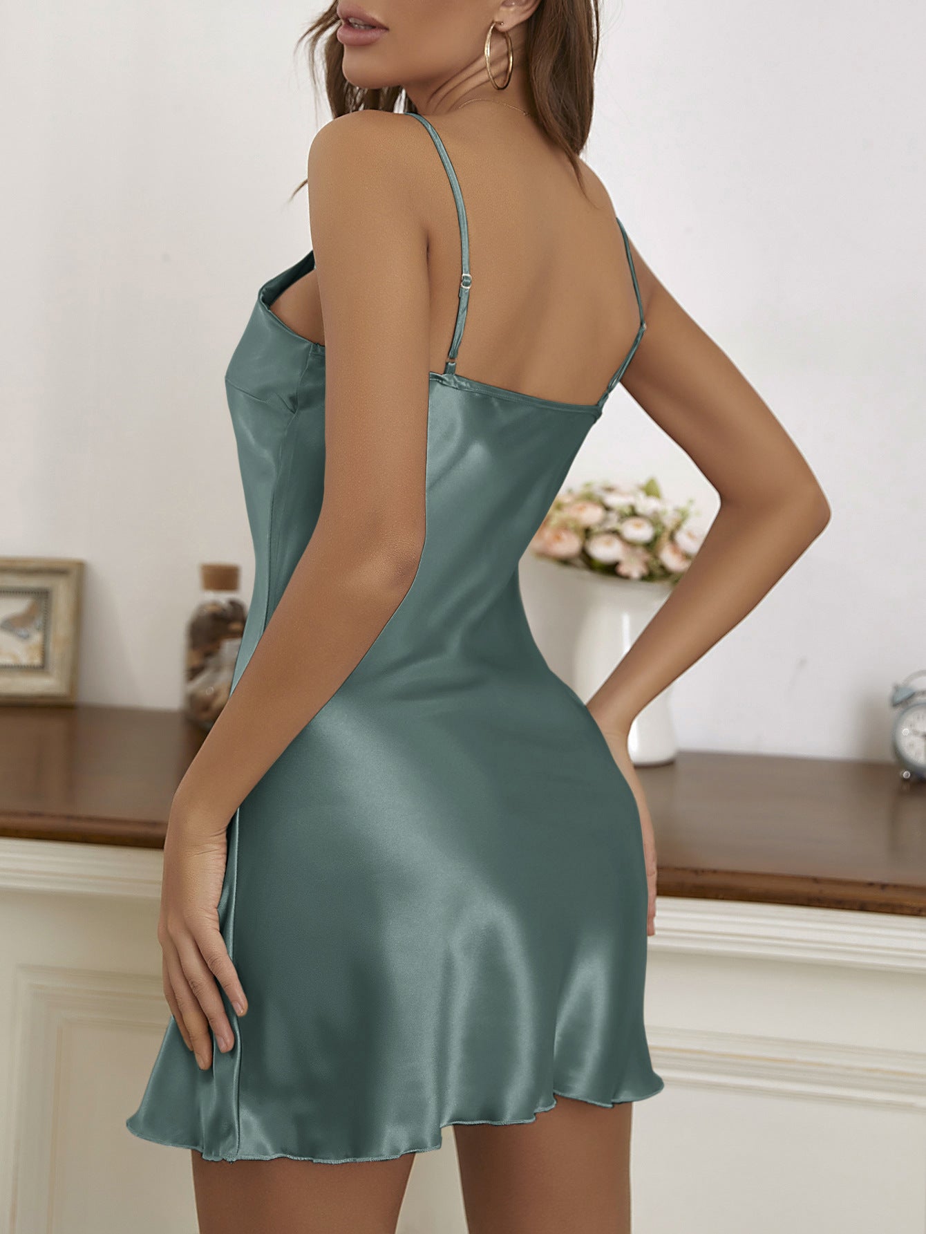 Women's Satin Wedding Guest Mini Dress with Flattering Drape - photo 13