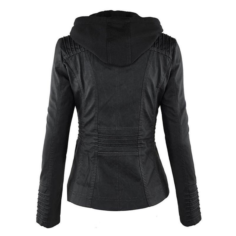 Veste Femme Style Motard à Capuche Amovible