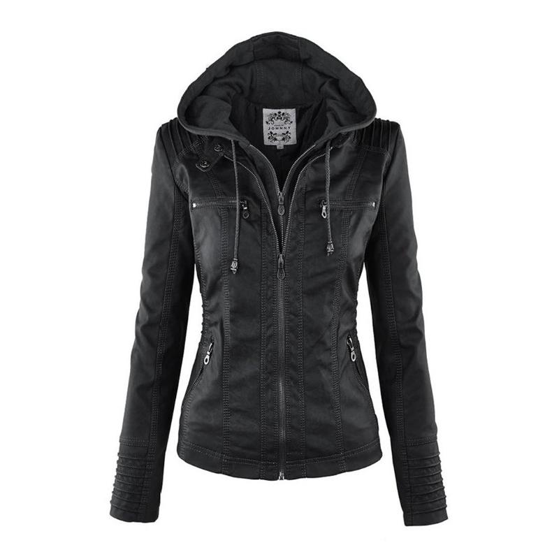 Veste Femme Style Motard à Capuche Amovible