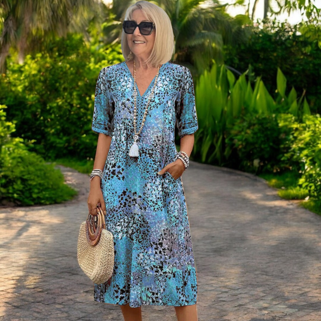 Women's Printed Dress with Tassel Tie