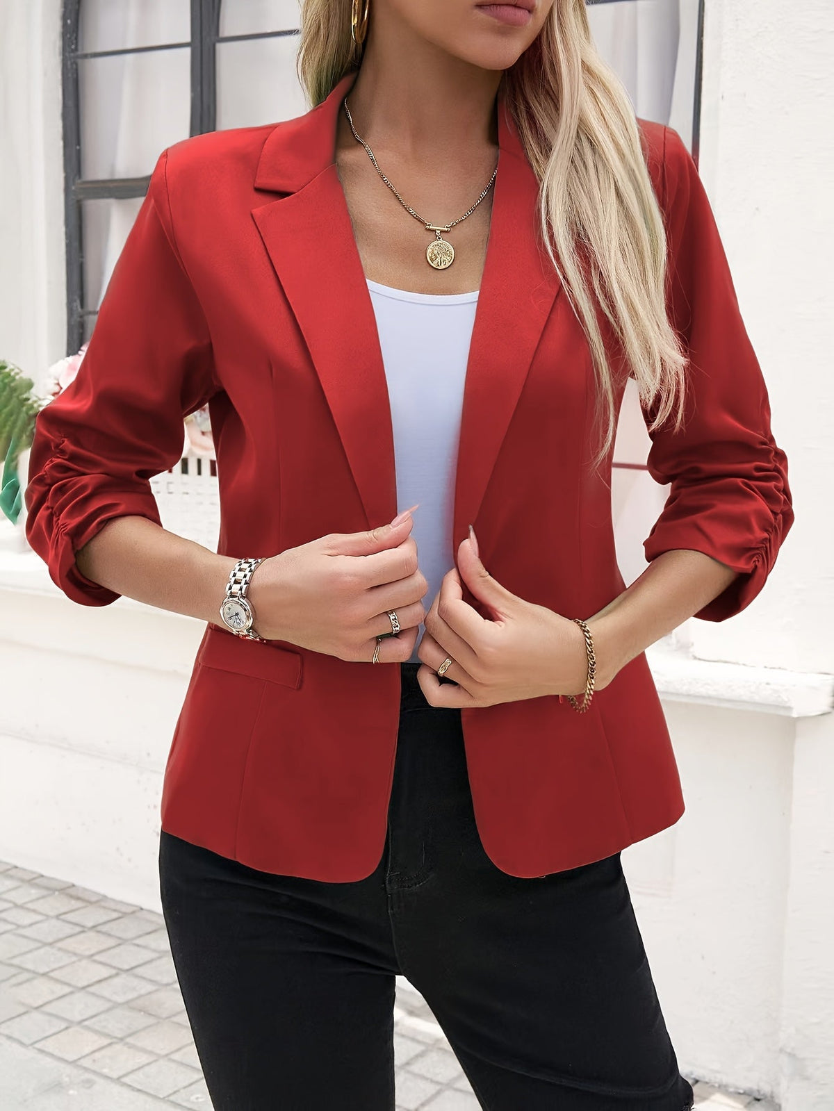 Women's Single-Breasted Blazer with Notch Lapels