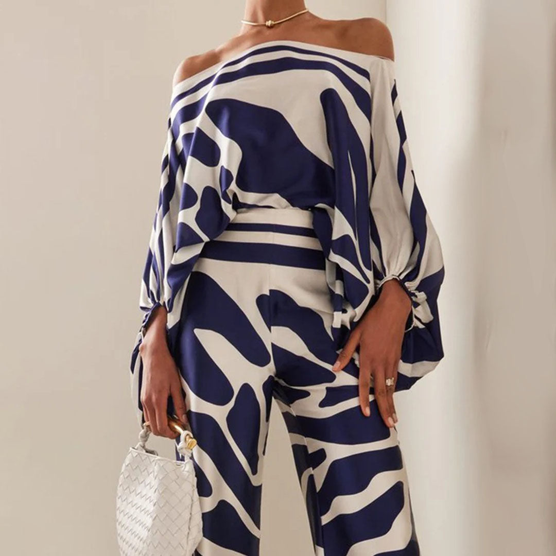 Women's Wavy Print Batwing Top and Wide Leg Set - photo 8