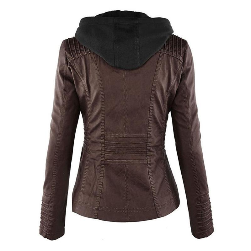Veste Femme Style Motard à Capuche Amovible