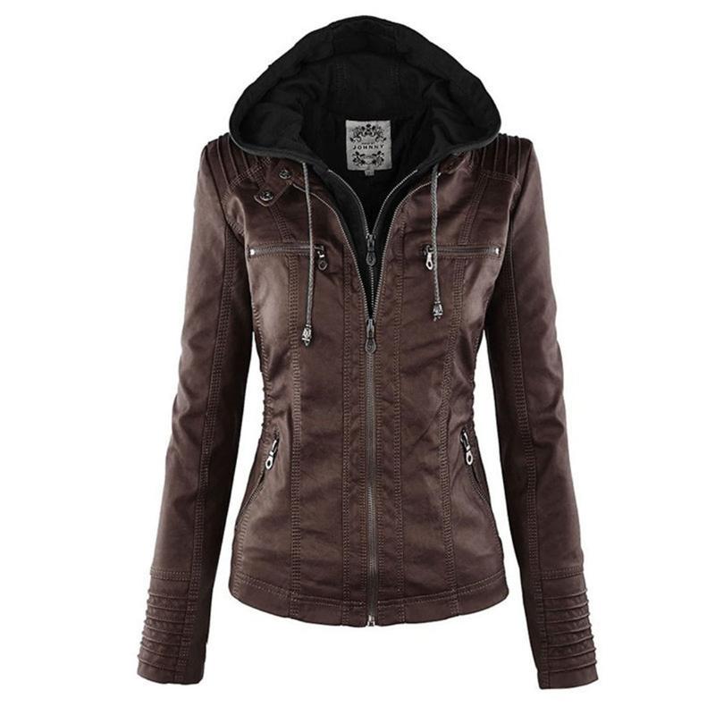 Veste Femme Style Motard à Capuche Amovible