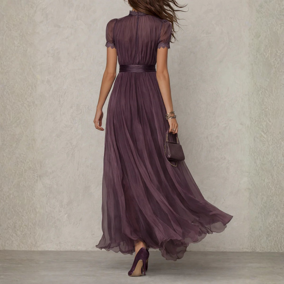 Women's Chiffon Lace Maxi Dress with Satin Belt - photo 2