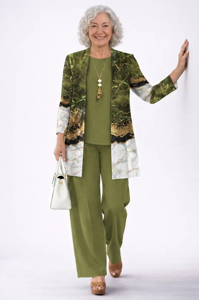 Women's Three-Piece Printed Set with Jacket and Pants