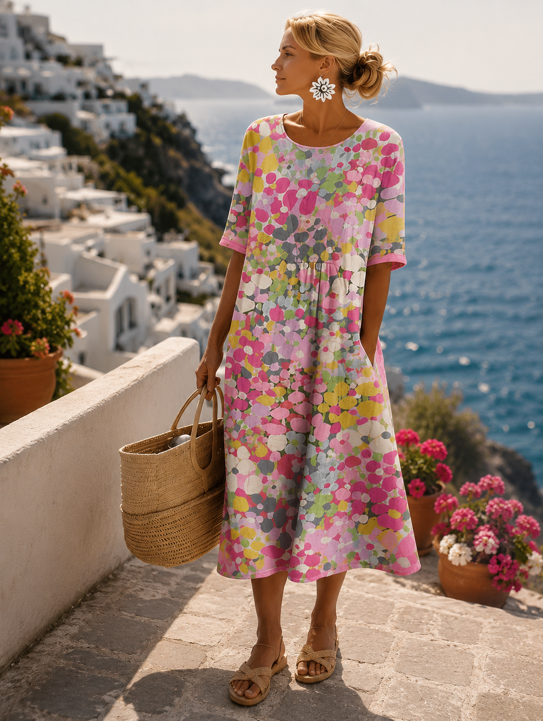 Women's Vintage Floral Midi Dress