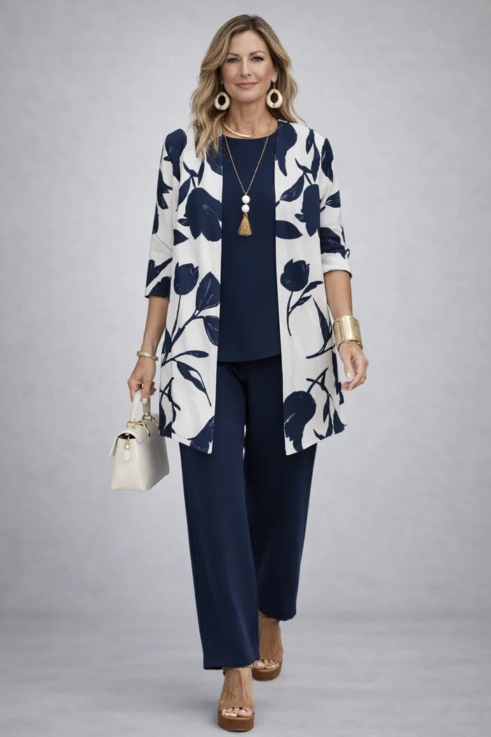 Women's Three-Piece Printed Set with Jacket and Pants