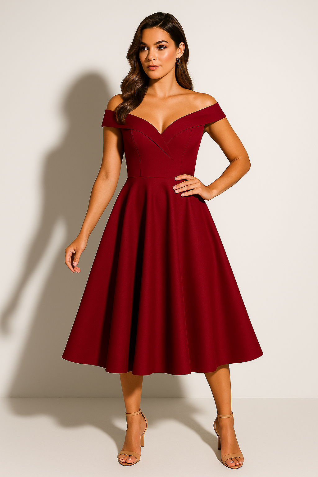 Midi abito da donna con spalle scoperte