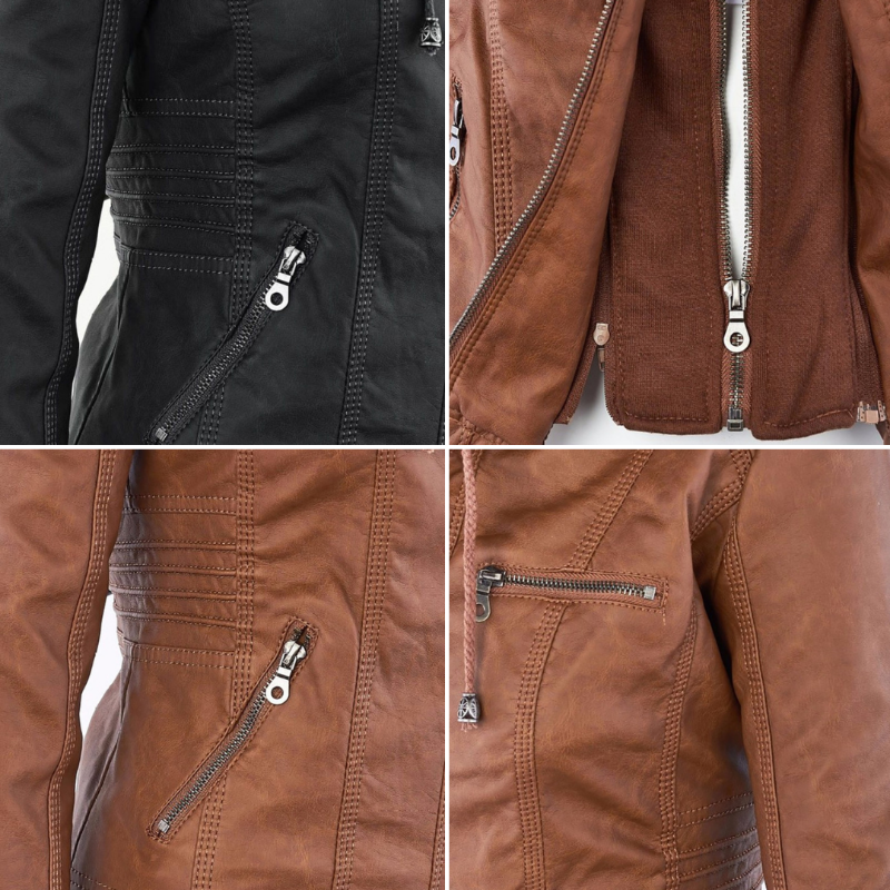Veste Femme Style Motard à Capuche Amovible