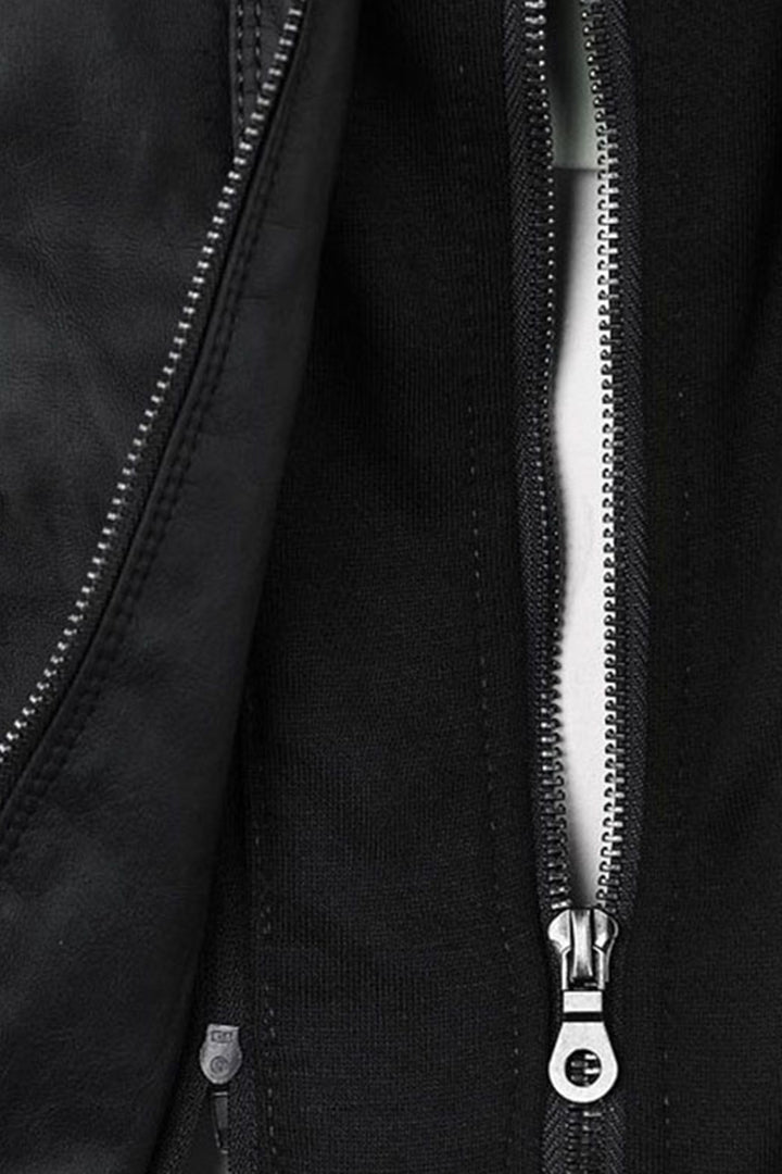 Jachetă de damă cu glugă, cu fermoar și finisaj elegant cu aspect de piele
