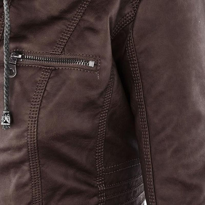 Veste Femme Style Motard à Capuche Amovible