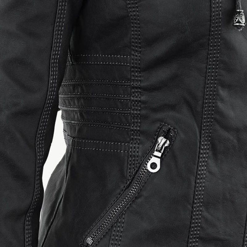 Veste Femme Style Motard à Capuche Amovible