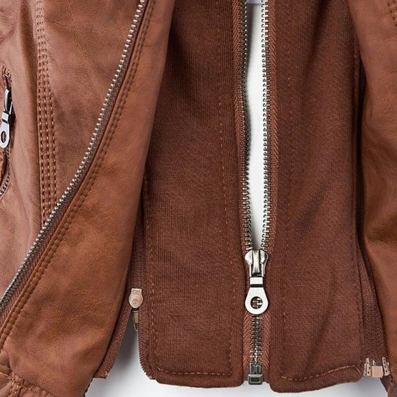 Veste Femme Style Motard à Capuche Amovible