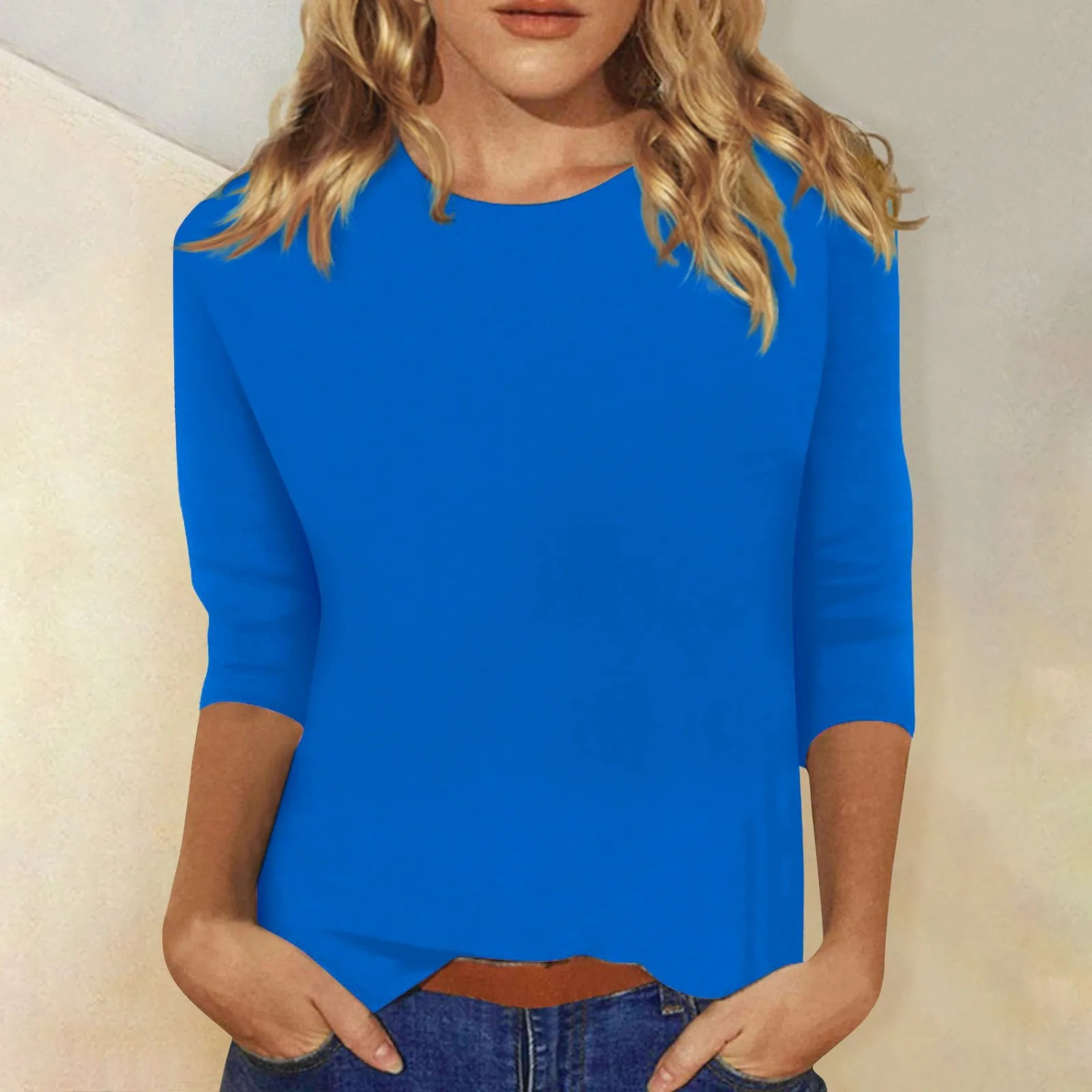 Women's Relaxed Fit Round Neck Top with 3/4 Sleeves - photo 5