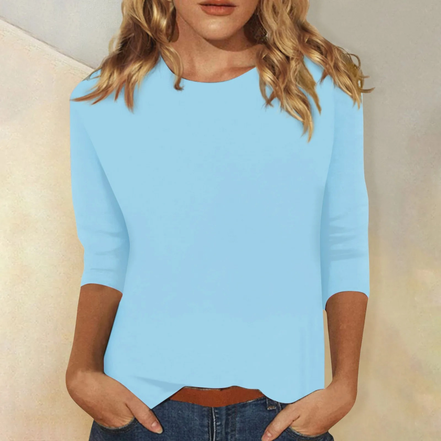 Women's Relaxed Fit Round Neck Top with 3/4 Sleeves - photo 4