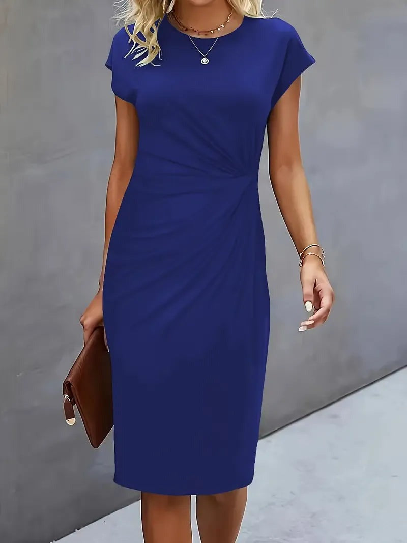 Amyrose - Women's Fitted Round Neck Office Midi Dress - photo 8