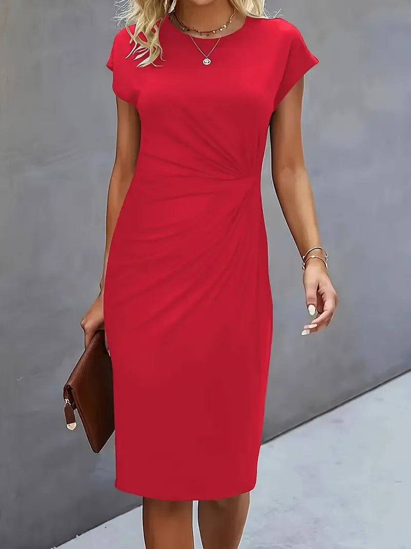 Amyrose - Women's Fitted Round Neck Office Midi Dress - photo 4