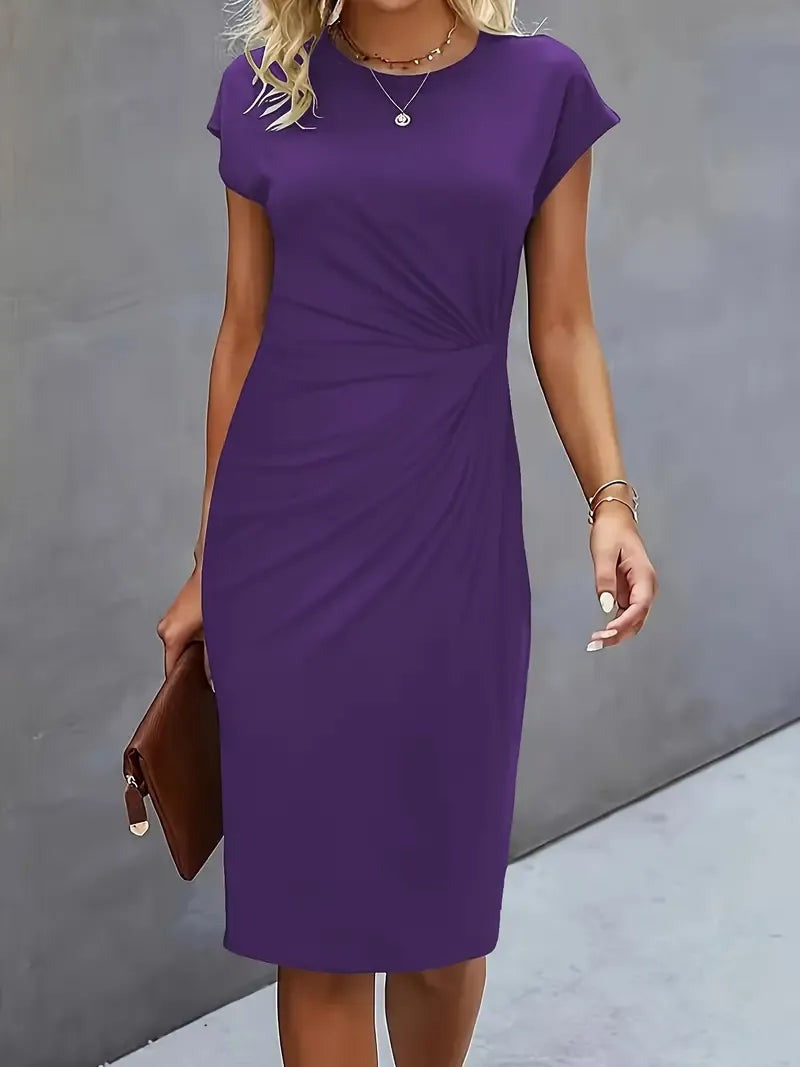 Amyrose - Women's Fitted Round Neck Office Midi Dress - photo 9