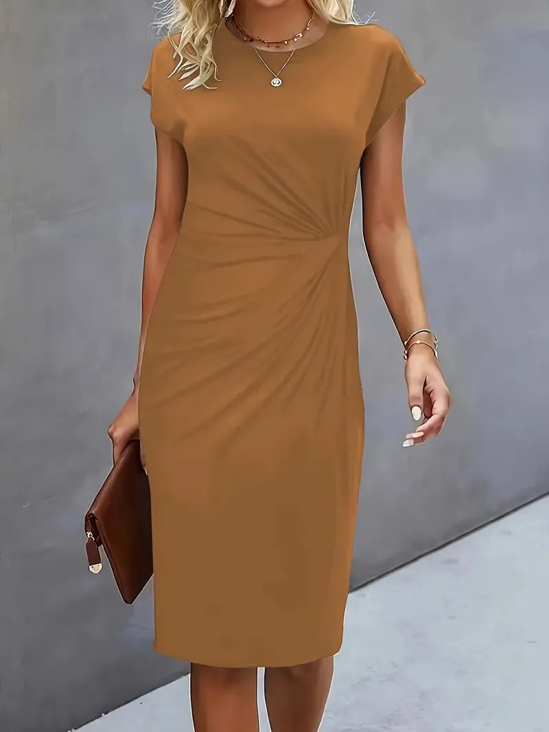 Amyrose - Women's Fitted Round Neck Office Midi Dress - photo 6