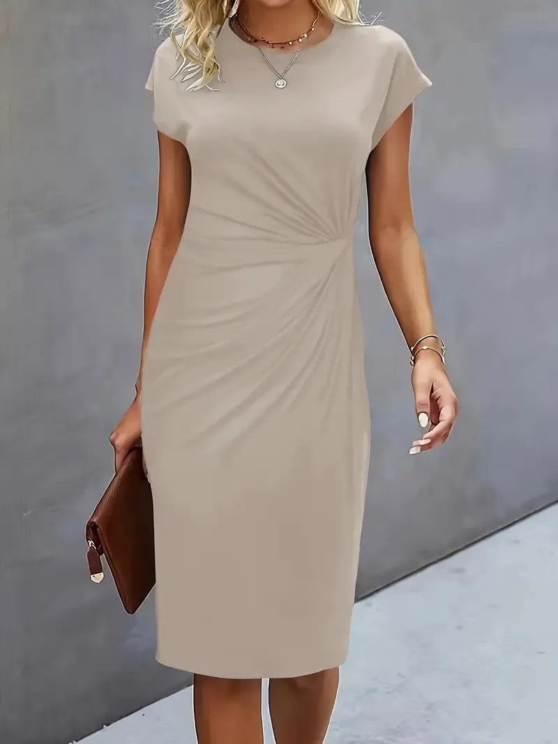 Amyrose - Women's Fitted Round Neck Office Midi Dress - photo 5