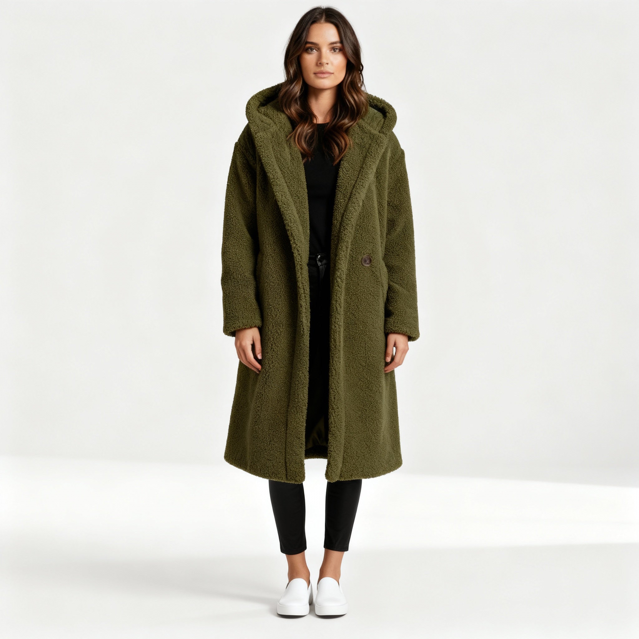 Women's Teddy Hooded Coat with Wide Lapels - photo 1