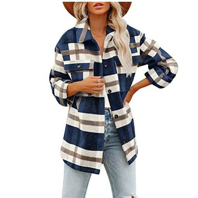 Lisbet - Women's Checked Flannel Overshirt with Chest Pockets