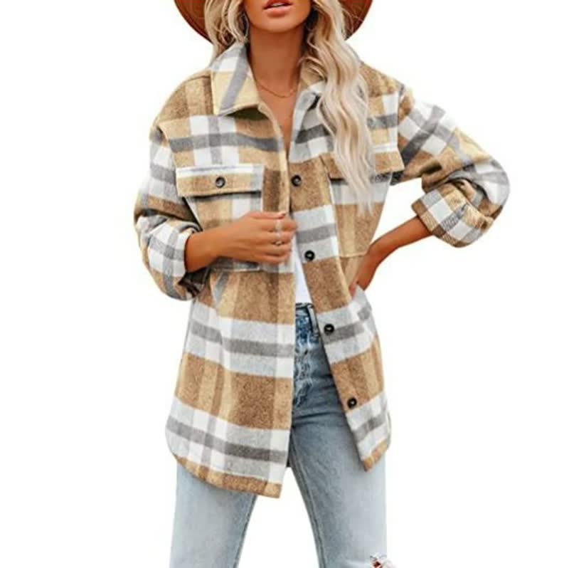 Lisbet - Women's Checked Flannel Overshirt with Chest Pockets