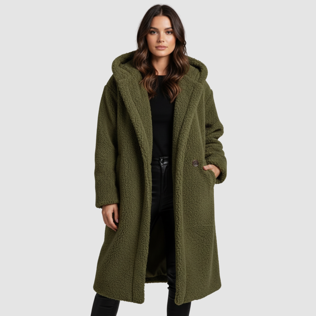 Women's Teddy Hooded Coat with Wide Lapels - photo 2