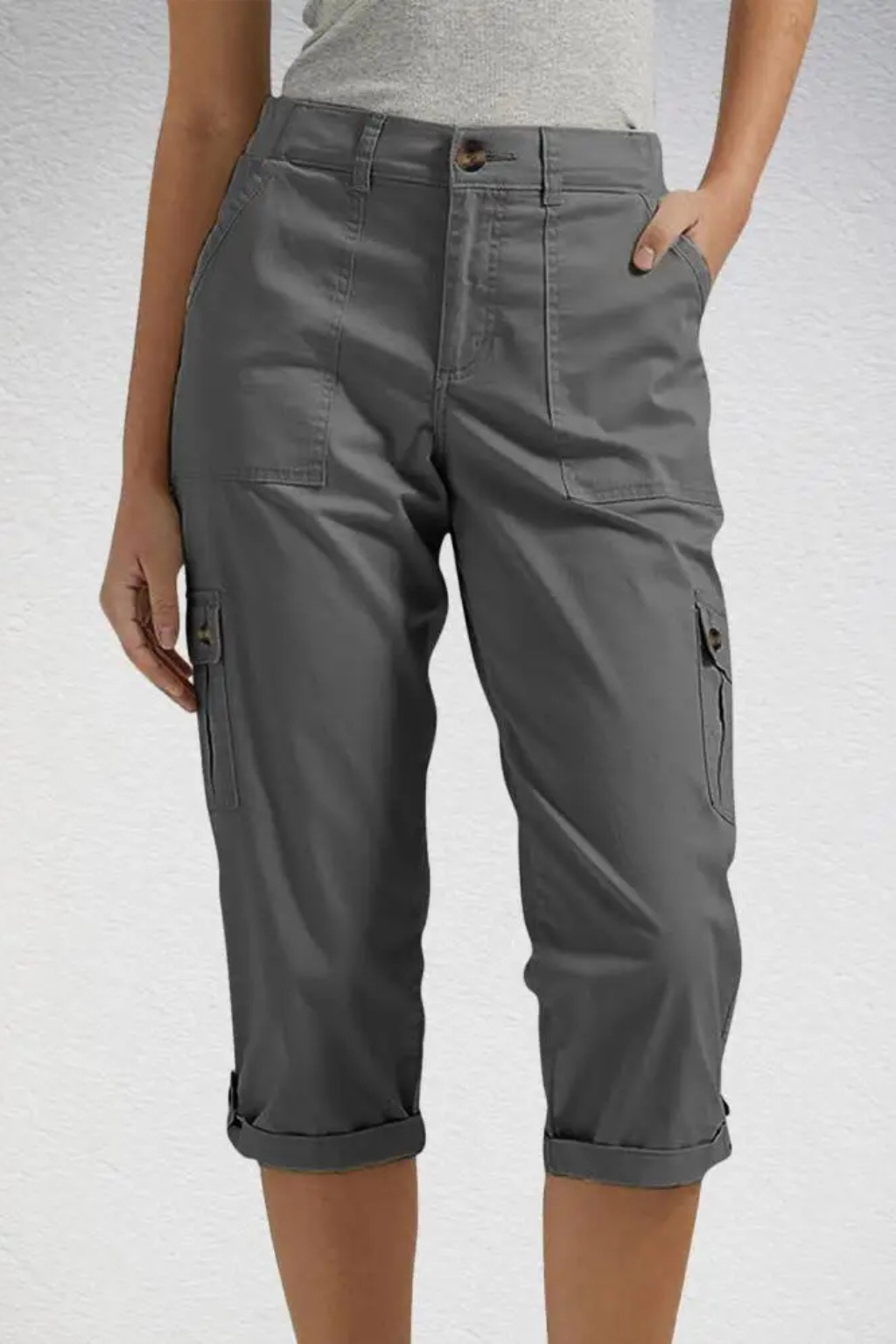 Women's Cropped Cargo Pants with Side Pockets
