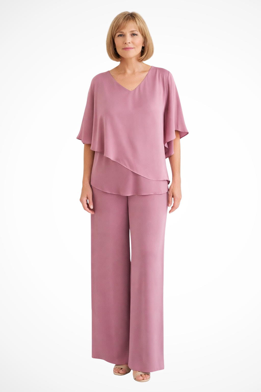 Women's V Neck Wide Leg Two Piece Trouser Suit - photo 1
