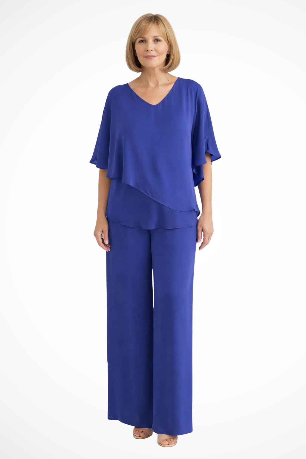 Women's V Neck Wide Leg Two Piece Trouser Suit - photo 3