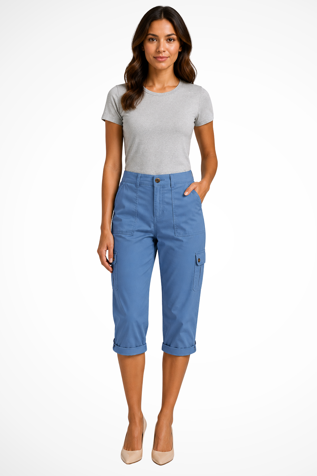 Women's Cropped Cargo Pants with Side Pockets