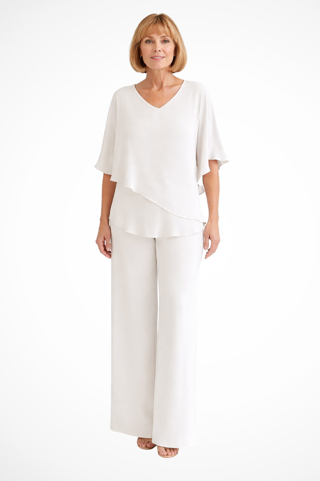 Women's V Neck Wide Leg Two Piece Trouser Suit - photo 5