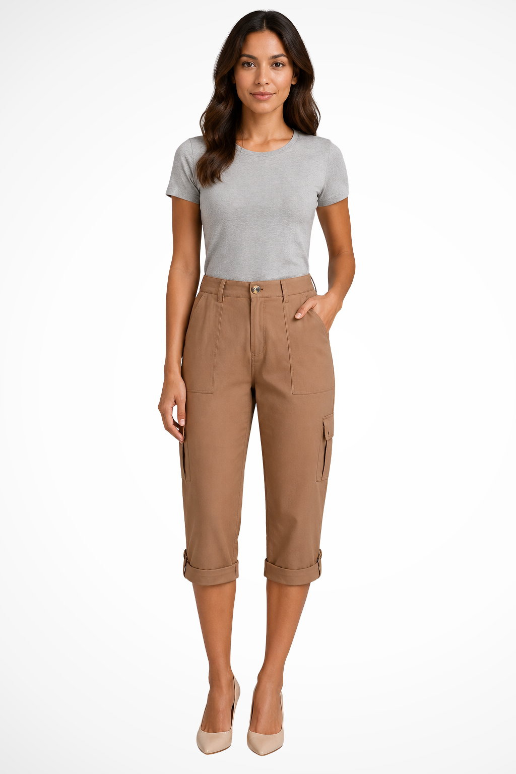 Women's Cropped Cargo Pants with Side Pockets