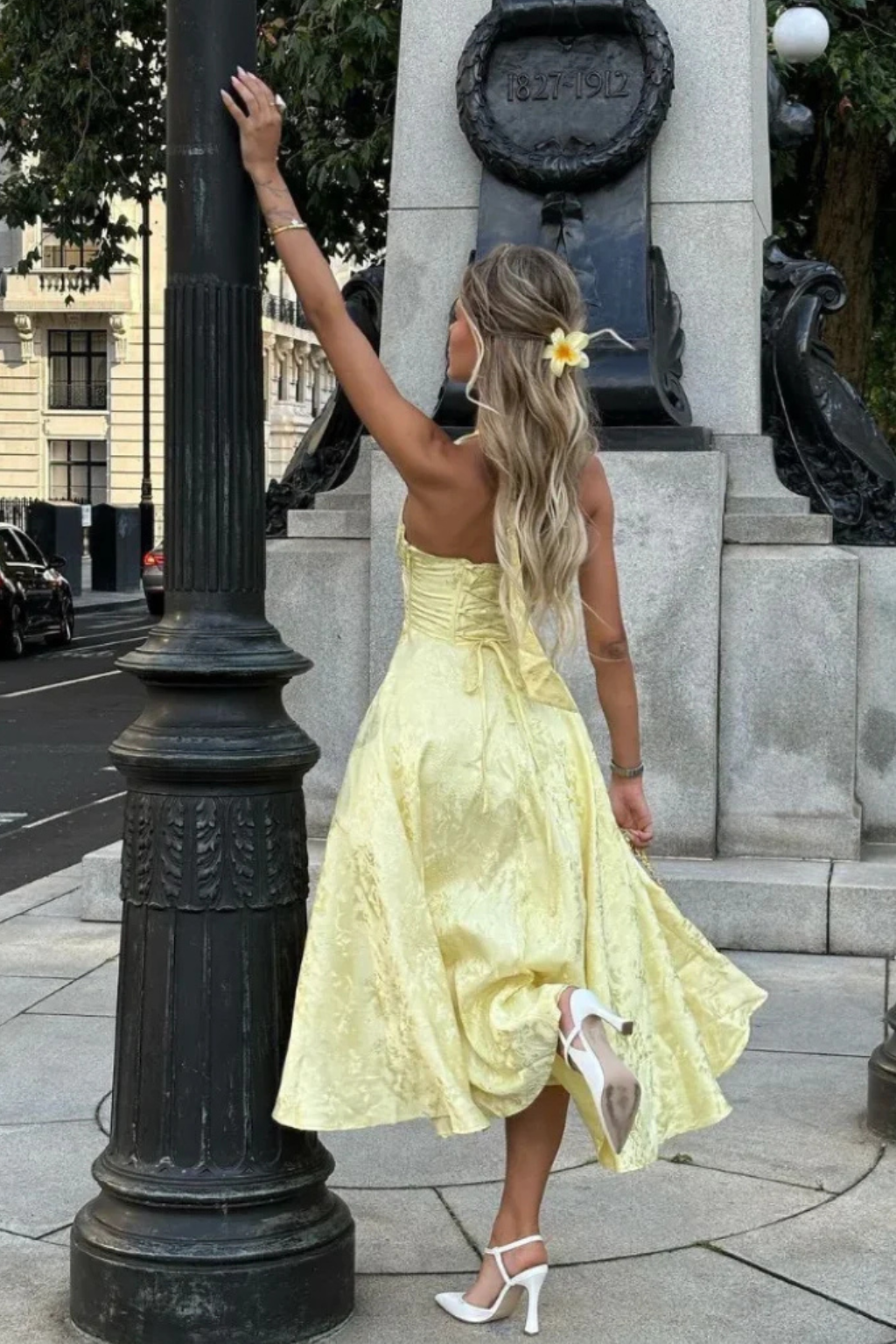 Women's Halter Neck Wedding Guest Midi Dress with Flattering Drape - photo 5