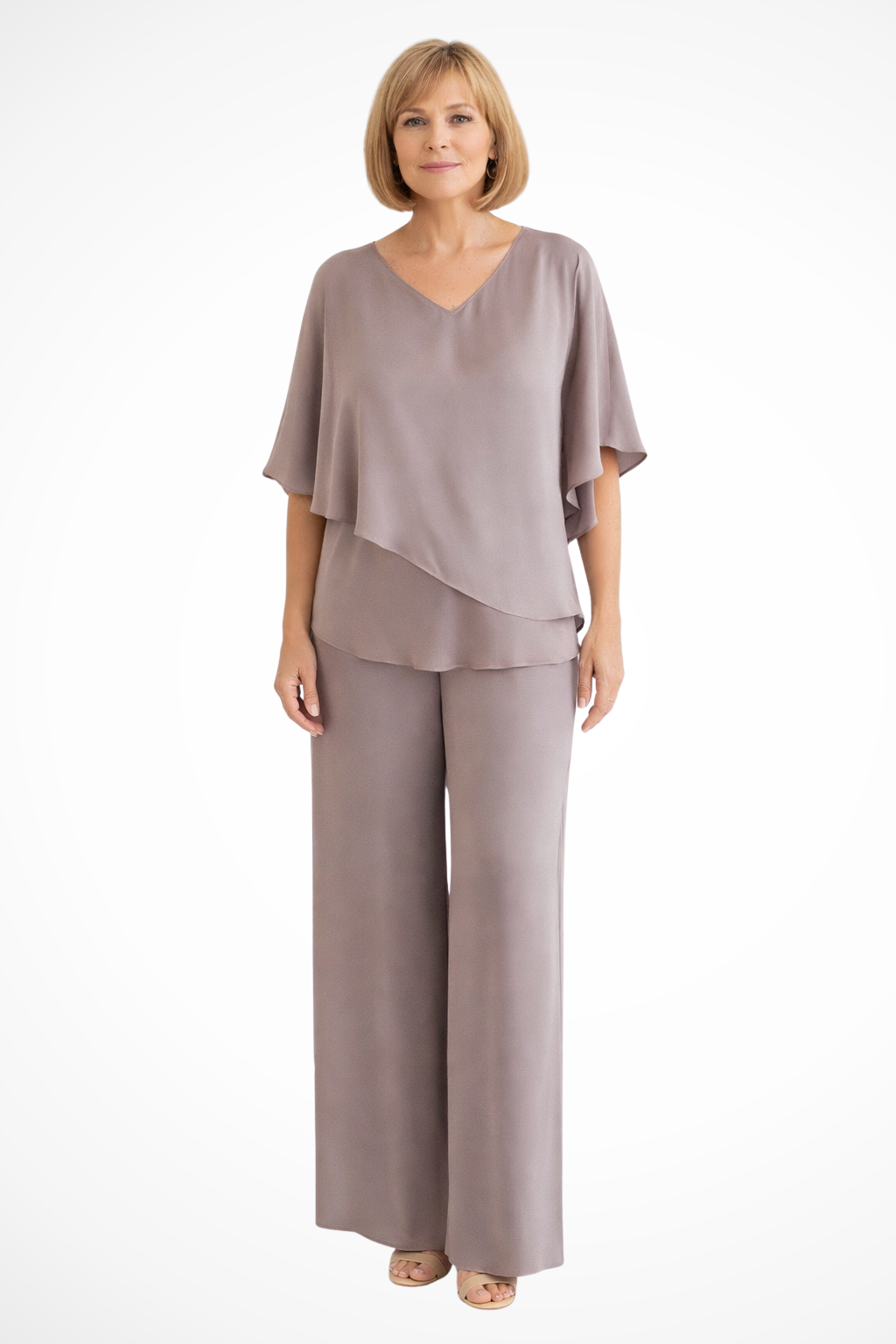 Women's V Neck Wide Leg Two Piece Trouser Suit - photo 7