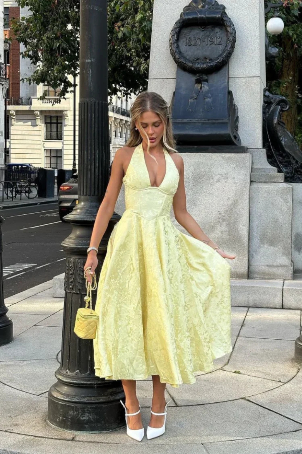 Women's Halter Neck Wedding Guest Midi Dress with Flattering Drape - photo 4